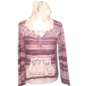 American Rag hooded sweater with lace size small